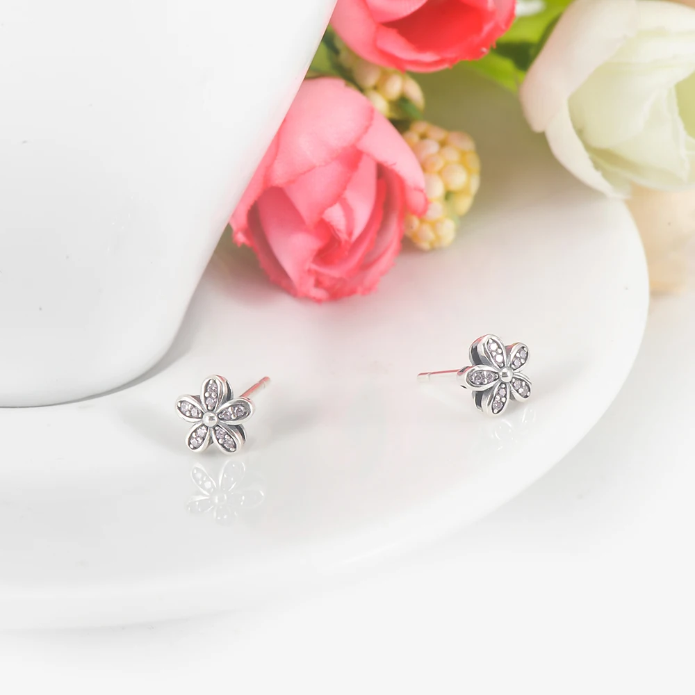 LZESHINE 2017 New Arrival Authentic 925 Sterling Silver Dazzling Stud Earrings CZ Flower Women Jewelry PSER0001 | Украшения и
