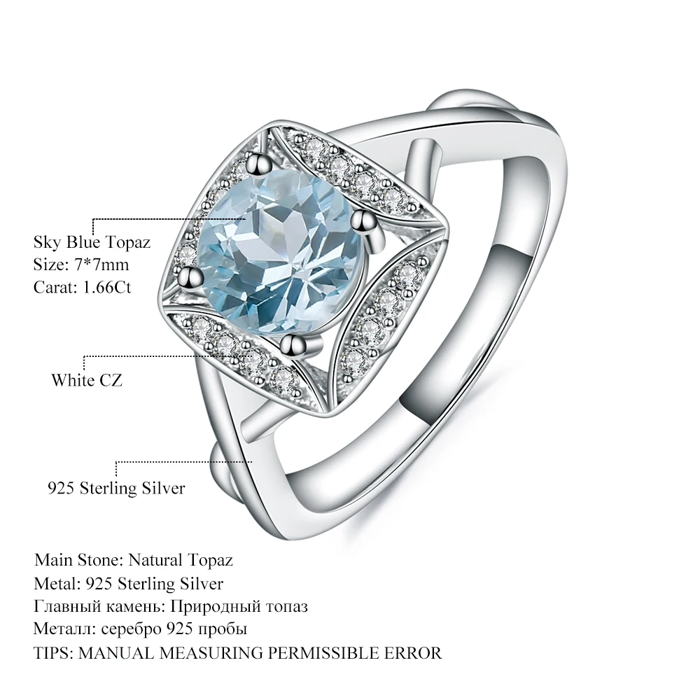 Gem's Ballet 1.66Ct Natural Sky Blue Topaz Gemstone Rings Women's 925 Sterling Silver Ring Brand Wedding Fine Jewelry | Украшения и