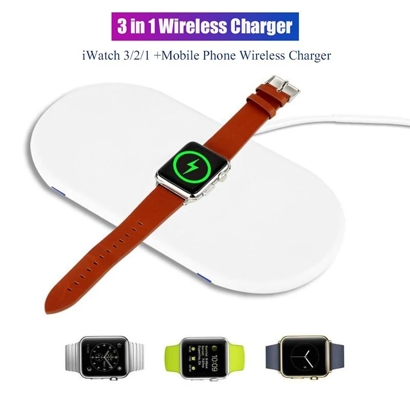 Быстрая зарядка 10 Вт для iPhone XR XS Max 3 в 1 Qi Беспроводное зарядное устройство Apple Watch 2
