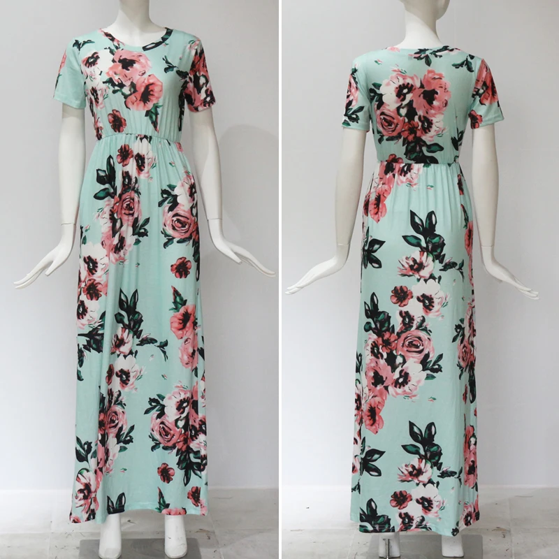 Rogi Autumn Long Maxi Dress Vintage Floral Print Tunic Dresses For Women Short Sleeve Beach Female Vestidos Largos Mujer|dress for|maxi dressdress