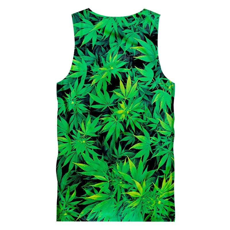 Зеленые майки для тренажерного зала мужчин и женщин жилет с 3d принтом листьев