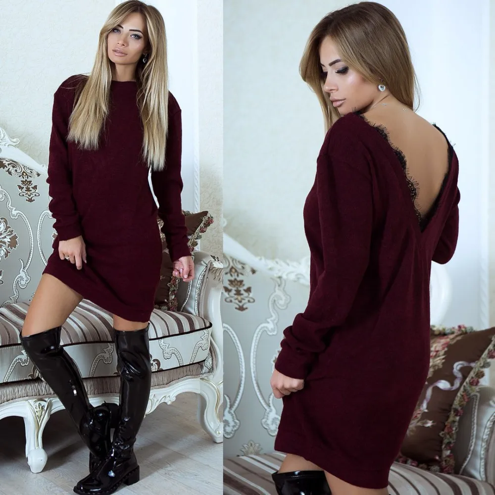 Danjeaner женское сексуальное кружевное зимнее платье с открытой спиной модное
