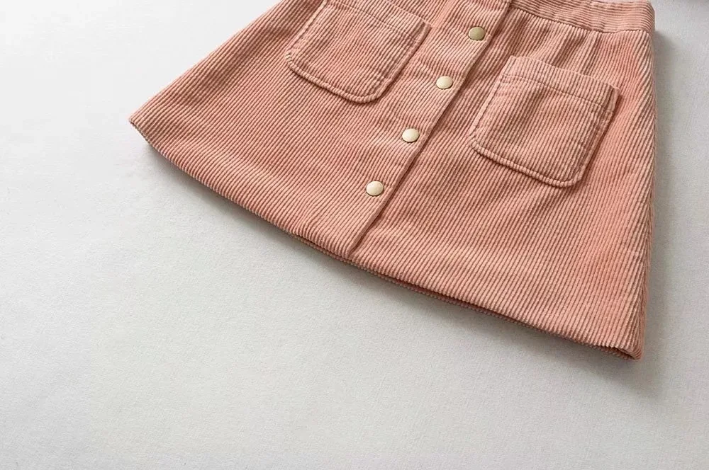 

2020 Spring New Arrival Fashion Single Breasted Ladies Skirts With Double Pockets Slim Solid Corduroy Mini Skirt clothes