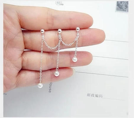 1 piece (3 ear hole) Новинка, 925 пробы, серебряные серьги, Мода 3/4, длинные серьги с кисточками, серьги, индивидуальный дизайн, женские серебряные серьги, ювелирное изделие - Окраска металла: 1 piece (3 ear hole)