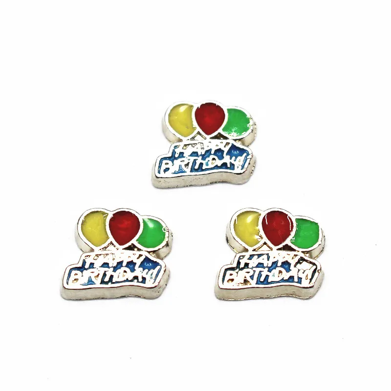 

10 шт./лот Металлический Эмалированный шар с днем рождения Позолоченные плавающие амулеты подходят для живого стекла Плавающие Медальоны ож...