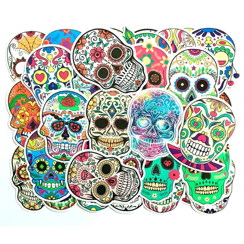 50 шт./лот красочные ПВХ водонепроницаемые наклейки с черепом ужасов для