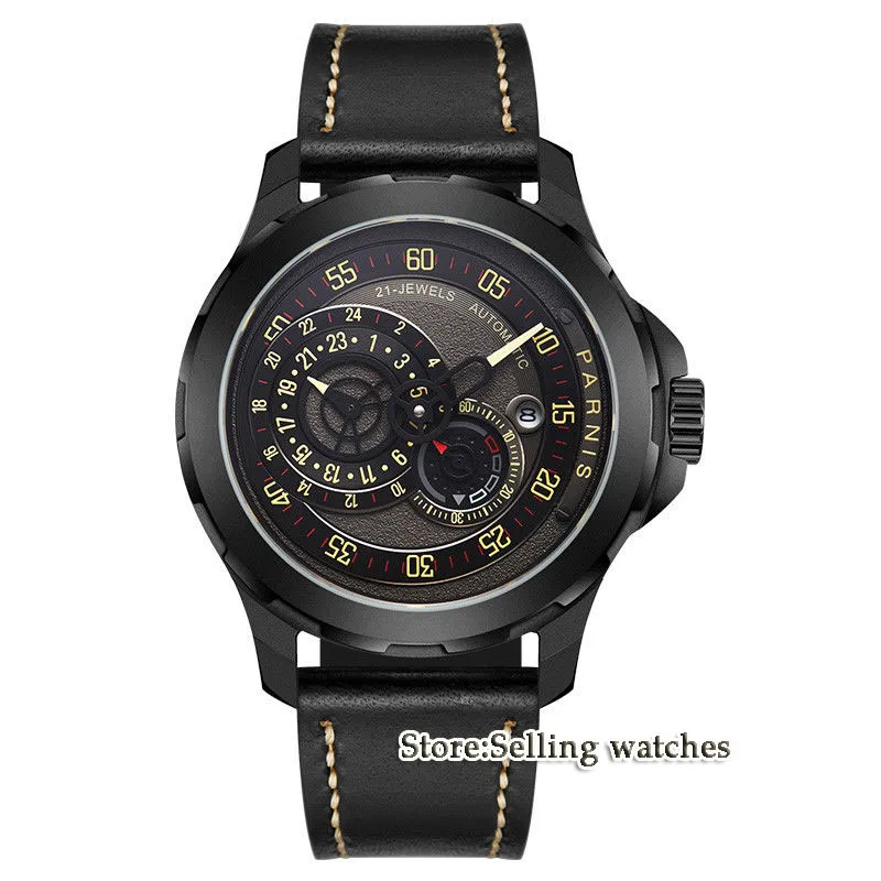 Мужские электронные наручные часы Parnis 44 мм чехол с автоматическим механизмом 24