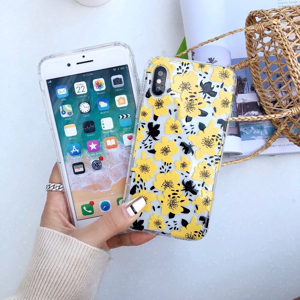 Роскошный 3D рельефный ТПУ чехол для iphone XS XR Max цветочный мягкий прозрачный
