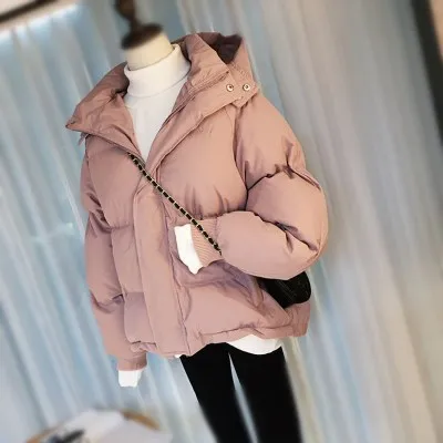 Pink Зимняя куртка, пальто для женщин, теплый пуховик с хлопковой подкладкой, короткие парки, стиль, осенняя мода, куртка-бомбер, однотонное пальто с капюшоном, Thic - Цвет: Pink