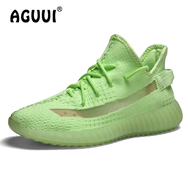 Lime Green Мужская повседневная обувь, флуоресцентные зеленые кроссовки, дышащие, Flyknit Uppers, уличные, для прогулок, спортивные кроссовки, размер 39-44 - Цвет: Lime Green