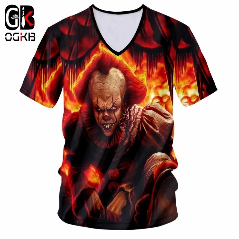

OGKB горячая распродажа мужская футболка с v-образным вырезом крутая печать пламя Джокер 3D футболки мужские хип-хоп быстросохнущие футболки П...