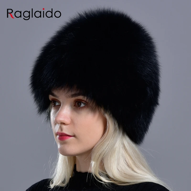 Бренд Raglaido, черные меховые шапки, женские зимние шапки с лисьим мехом, женские шапки с натуральным мехом, новинка, модные русские женские вязаные шапки LQ11226