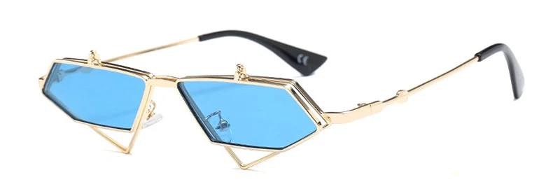 gold with blue Солнцезащитные очки Peekaboo золотого цвета в стиле стимпанк, Мужские Винтажные Солнцезащитные очки в Красной металлической оправе, треугольные солнцезащитные очки для женщин uv400 - Цвет линз: gold with blue