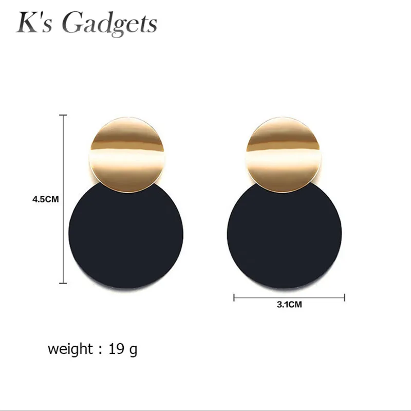 K'sGadgets Two Smooth Curve Twisted Disk Drop Earrings Gold Color Black Plating Metal For Women Jewelry | Украшения и