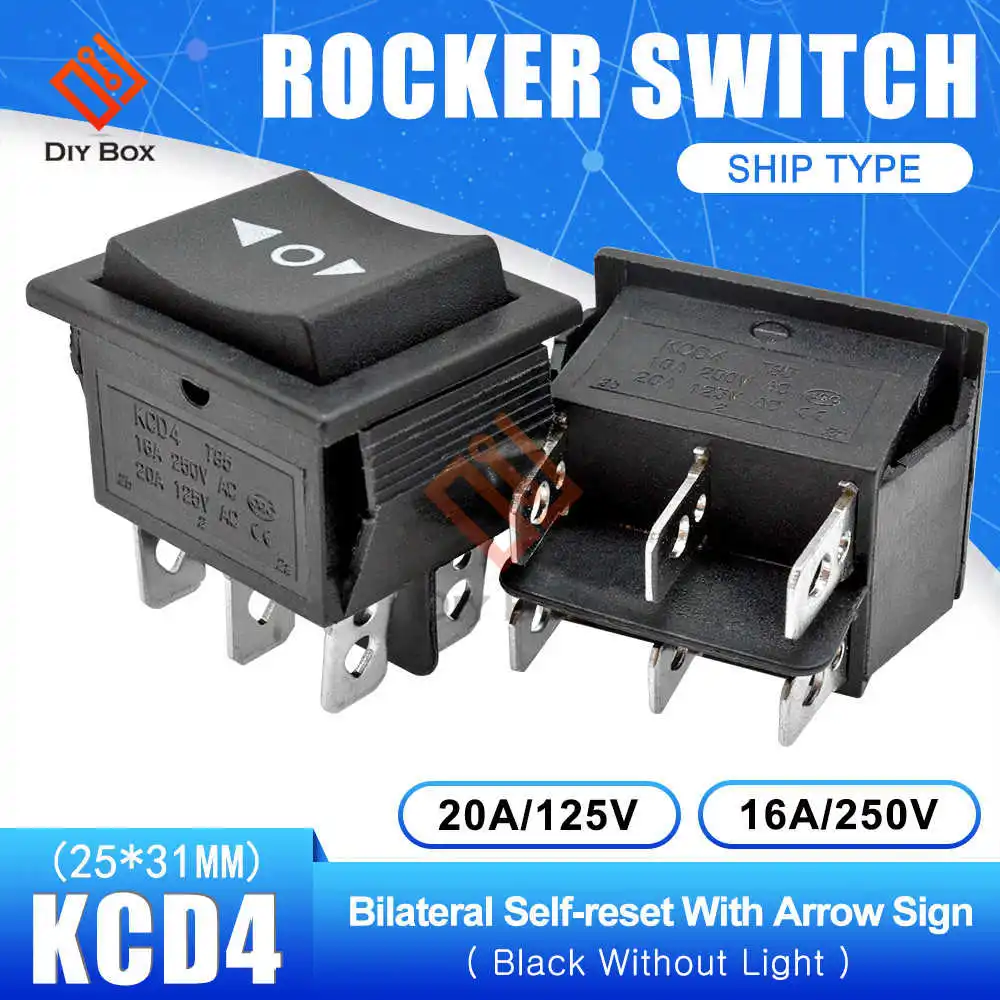 ON-OFF-ON 6Pin Black KCD4 клавишная кнопка выключателя питания ВКЛ-ВЫКЛ/ВКЛ-ВЫКЛ-ВКЛ 2/3 положение 4/6 Pin электрическое оборудование со световым выключателем лодки 16A 250 В - Цвет: ON-OFF-ON 6Pin Black