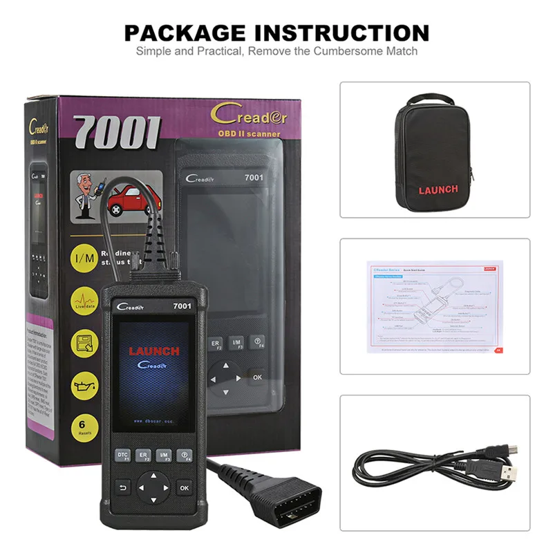 Launch CReader 7001F ODB2 OBD2 масло сканера сброс сервиса DPF регенерация инструмент для