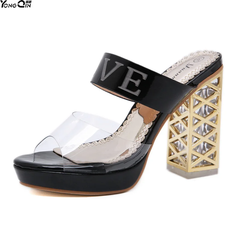 

Spring summer new crystal thick heels women sandals sexy high heel female slippers