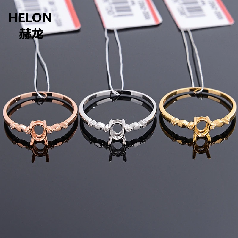 

Solid 14k Yellow Gold Women Engagement Wedding Ring 4x6mm Oval Cut Semi Mount Ring Natural Diamond White Rose Gold Accept Resize