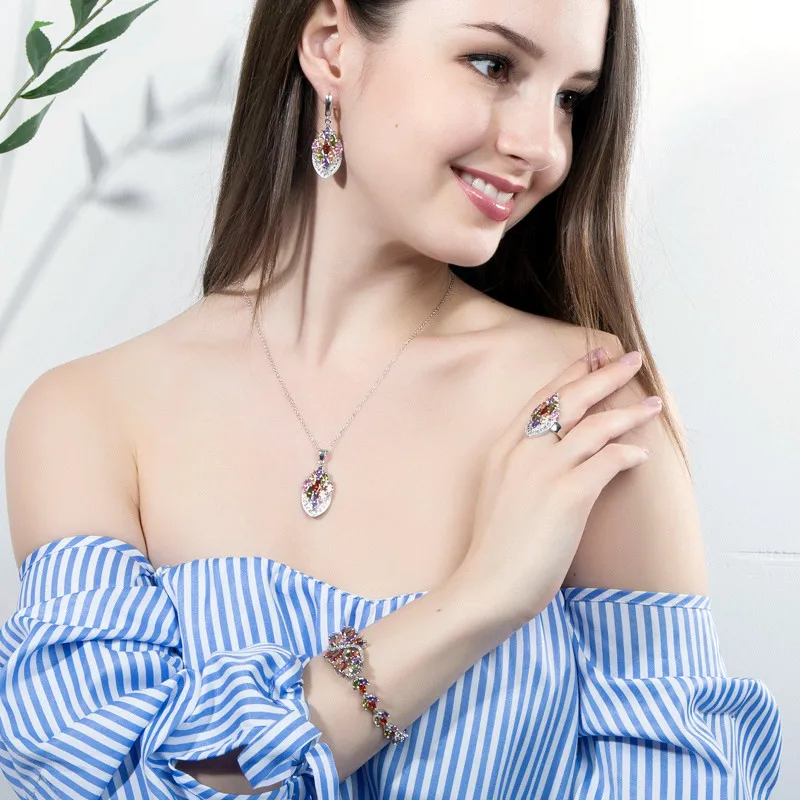 ANGELCZ натуральный красный розовый зеленый кубический цирконий камень Серебряный