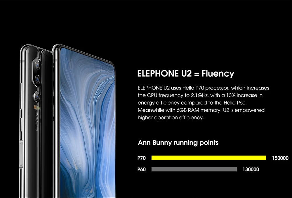 Elephone U2 16MP всплывающая камера 6,2" FHD+ экран Android 9,0 MT6771T Восьмиядерный 4/6GB 64/128GB Face ID 4G мобильный телефон