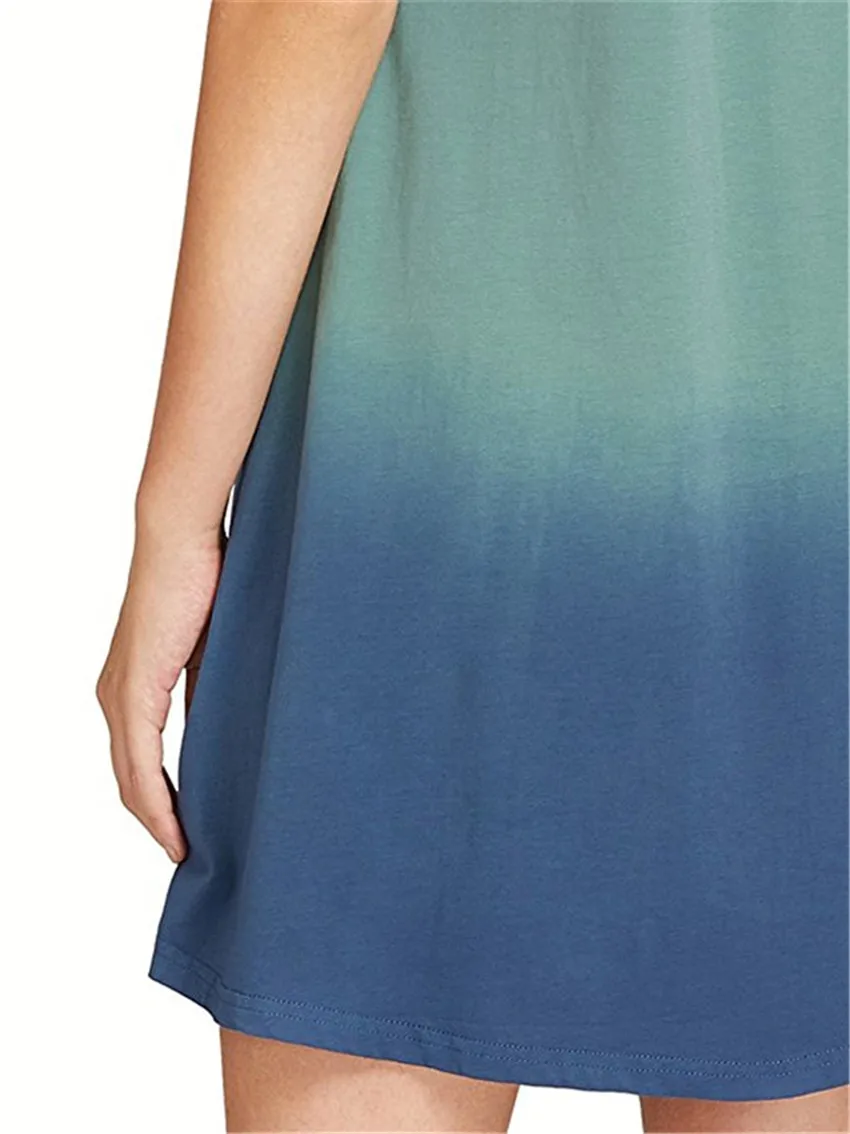 Летнее женское мини платье с коротким рукавом градиент Омбре модное Удобное