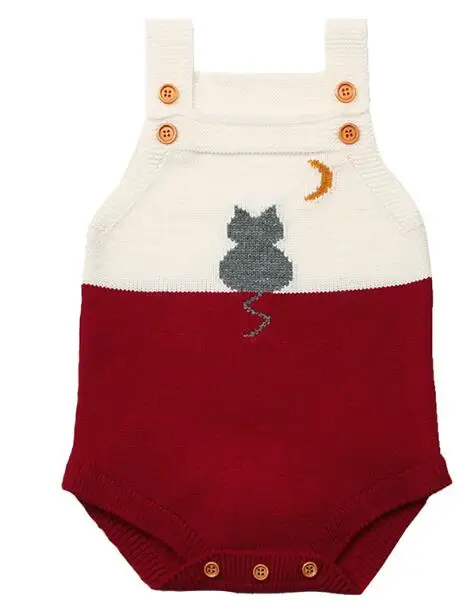 82W346 Red wine От 0 до 3 лет, Модный комбинезон для маленьких мальчиков, смешной Рисунок медведя, Вязаный комбинезон для новорожденных девочек, Комбинезоны на весну для детей, цельная одежда - Цвет: 82W346 Red wine