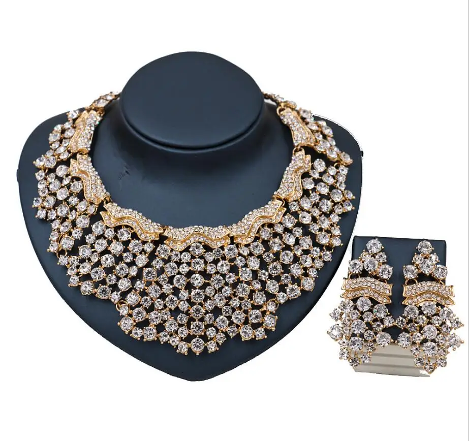 Женский Свадебный комплект из колье и серёг с кристаллами|necklace earring|wedding jewelrynecklace