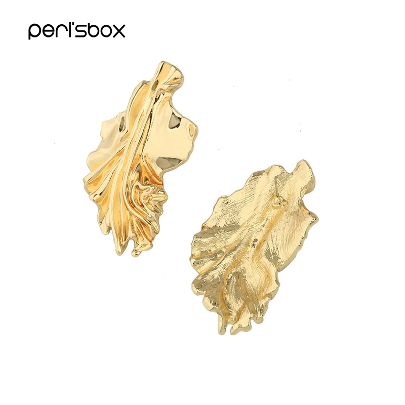 Peri'sBox, винтажный металлический лист, большие серьги-гвоздики для женщин, золотой цвет, китайская капуста, серьги, нерегулярные, морщинистые, большие серьги