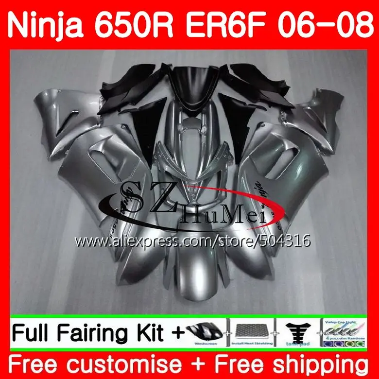 

Body For KAWASAKI NINJA 650R glossy Silver ER6 F 650 ER-6F 06-08 4SH9 Ninja650R ER6F 06 07 08 ER 6F 2006 2007 2008 Fairings Kit