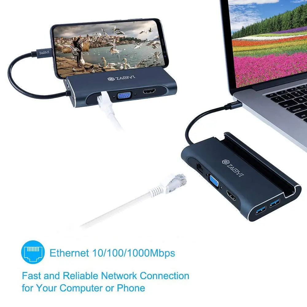 Baolyda USB C концентратор к HDMI адаптер Тип C многопортовый док-станция к 4K HDMI 1000 Мбит/с Ethernet VGA USB 3,0 для MacBook Pro/диск/клавиатура