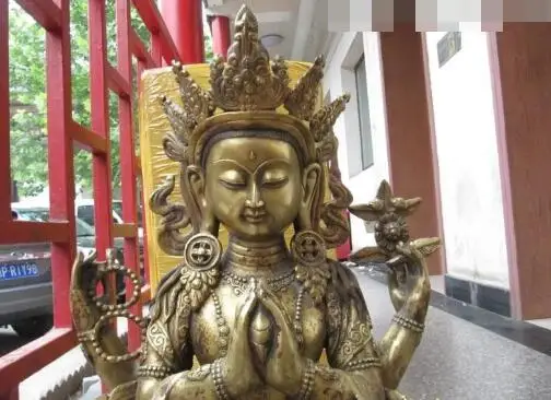 S06324 Tibet Buddhsim Temple Copper Bronze Four Armed Kwan-Yin Guan Yin Buddha Statue | Дом и сад