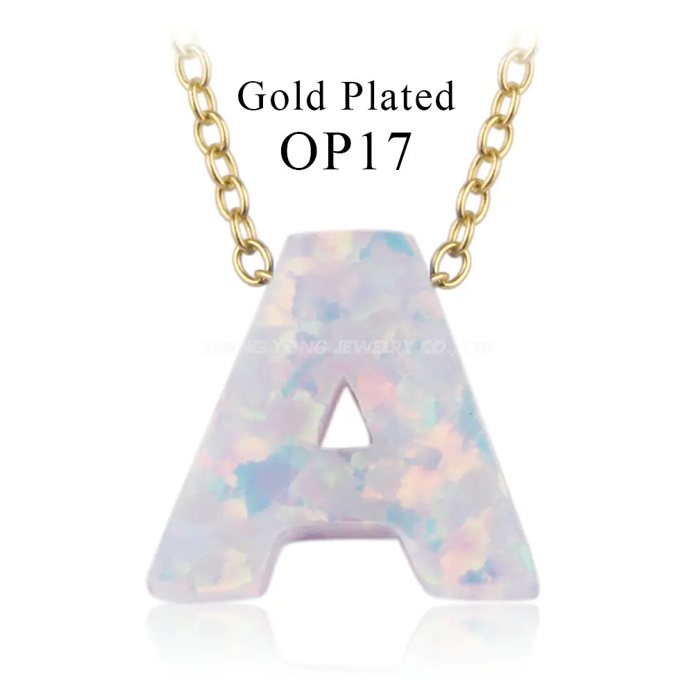 A-Gold plated 1 шт./лот, ожерелье с подвеской в виде снежных и огненных белых опаловых букв, инициалы, синтетический опал, ожерелье с серебряным покрытием - Окраска металла: A-Gold plated