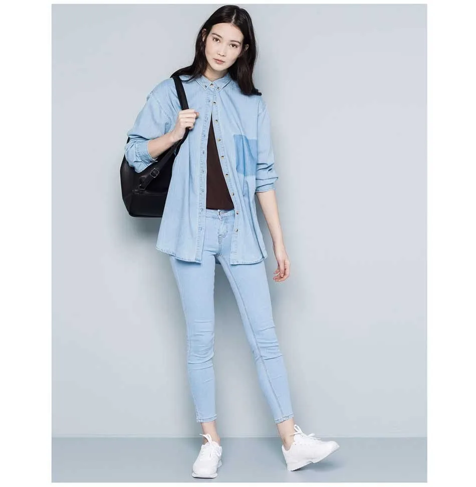 Женские облегающие джинсы на молнии Эластичные Классические темно синего цвета