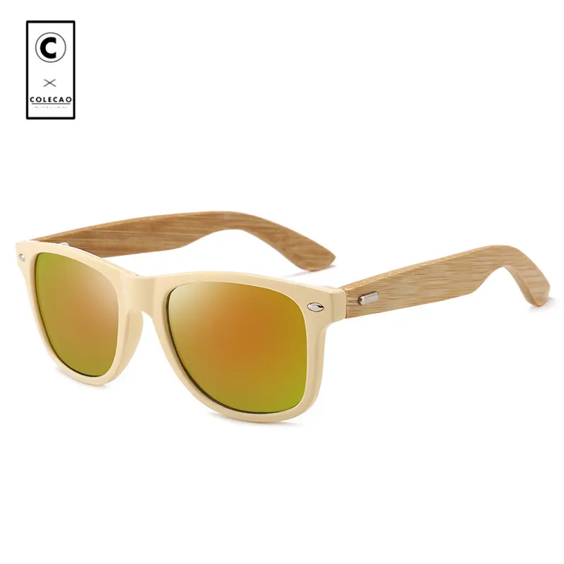 COLECAO Rivet Retro Sunglasses Men 2018 Rectangle Bamboo Frame Outdoor Driving Vintage Men's UV400 Glasses 2140B | Аксессуары для