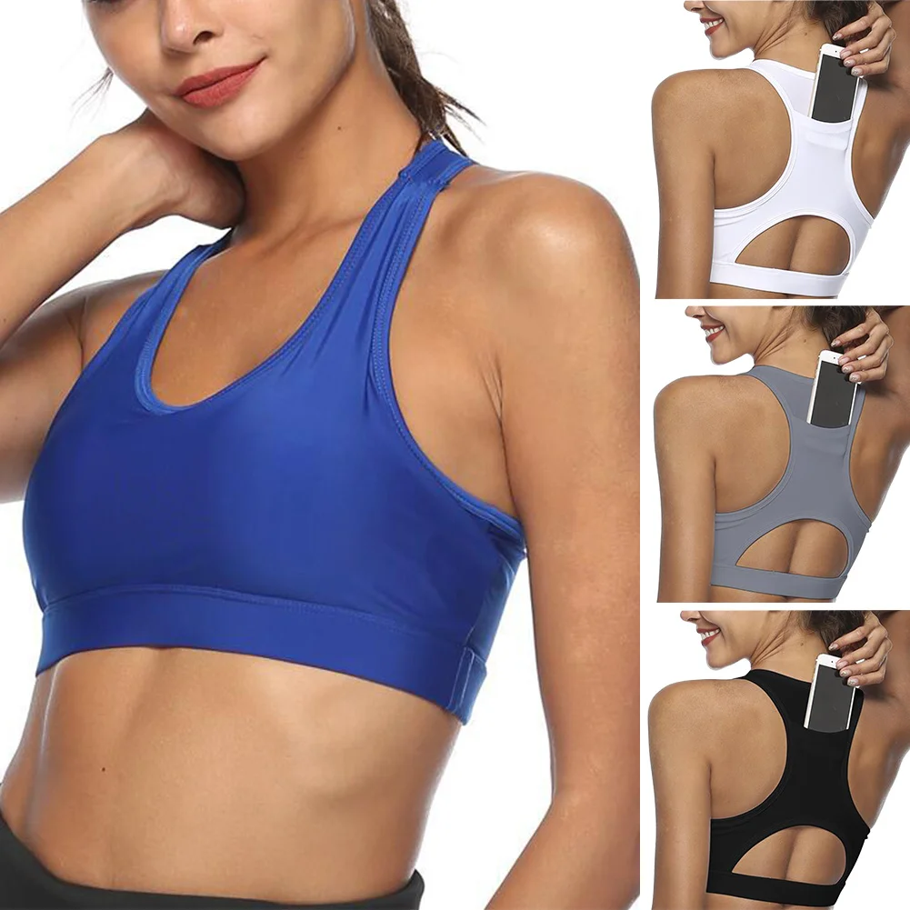 Спортивный бюстгальтер с карманами сзади женский жилет для фитнеса бесшовные