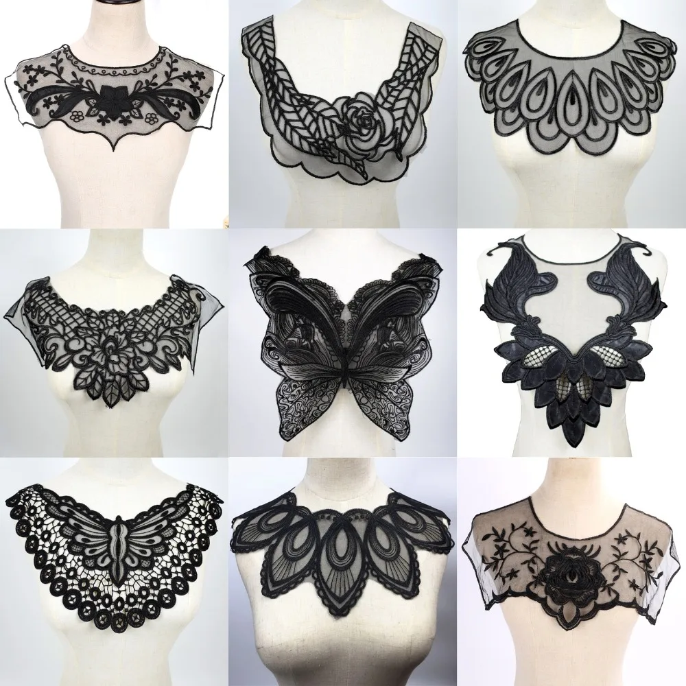 Черная вышитая Венецианская кружевная декольте Воротник Украшение для шитья