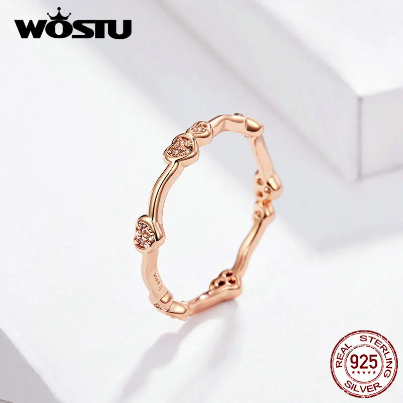 WOSTU S925 Кольца на палец в виде сердца, Новое поступление, кольца на палец в виде Розы, Goleden, для женщин, модное ювелирное изделие, подарок, любовь навсегда, DXR519