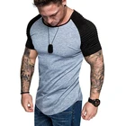 Мужская футболка с короткими рукавами, Повседневная облегающая футболка составного кроя для бодибилдинга, лето 2019