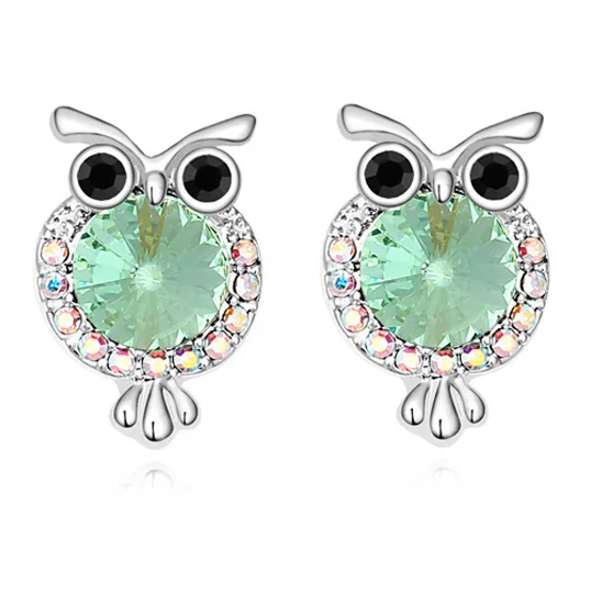 

New Design Crystal from Swarovski Women Charms Owl Stud Earrings Cute Fashion Jewelry White Gold Color Wedding Brincos Mujer
