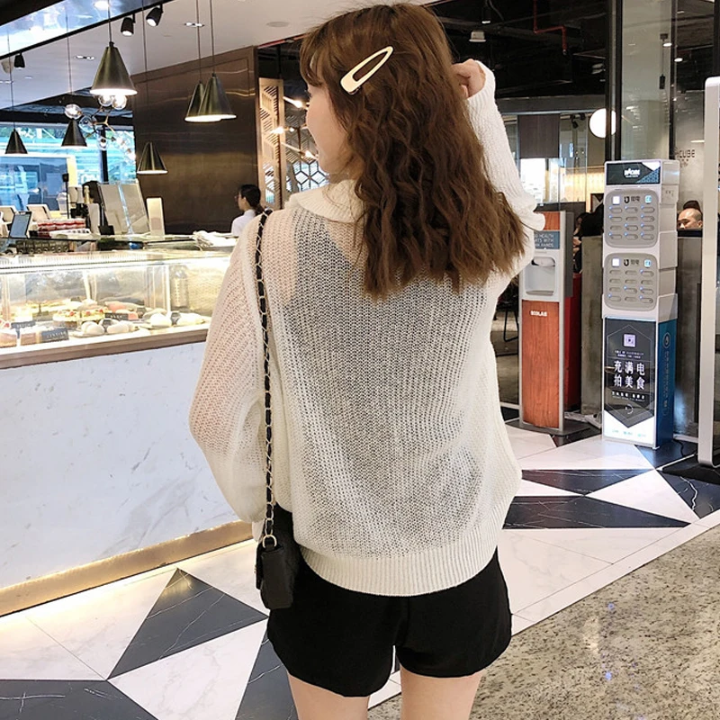 2019 новый дизайн женский весенний свитер рукав летучая мышь Прозрачный кардиган