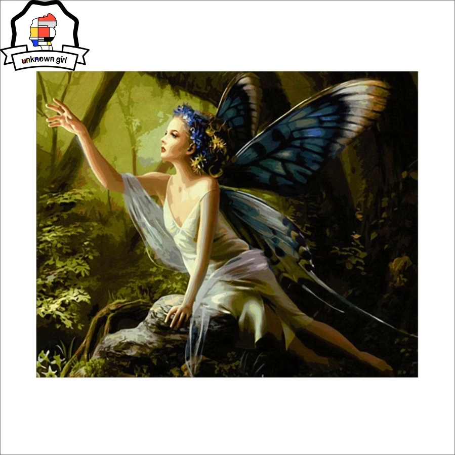 Картина по номерам с рамкой абстрактная Бабочка девушка живопись каллиграфия