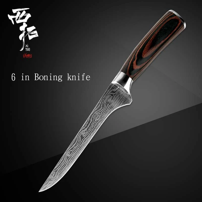 6 in Boning knife XITUO кухонный нож шеф-повара обвалочный нож японский нож для очистки овощей сантоку лазерный дамасский узор цветная деревянная ручка кухонный инструмент - Цвет: 6 in Boning knife