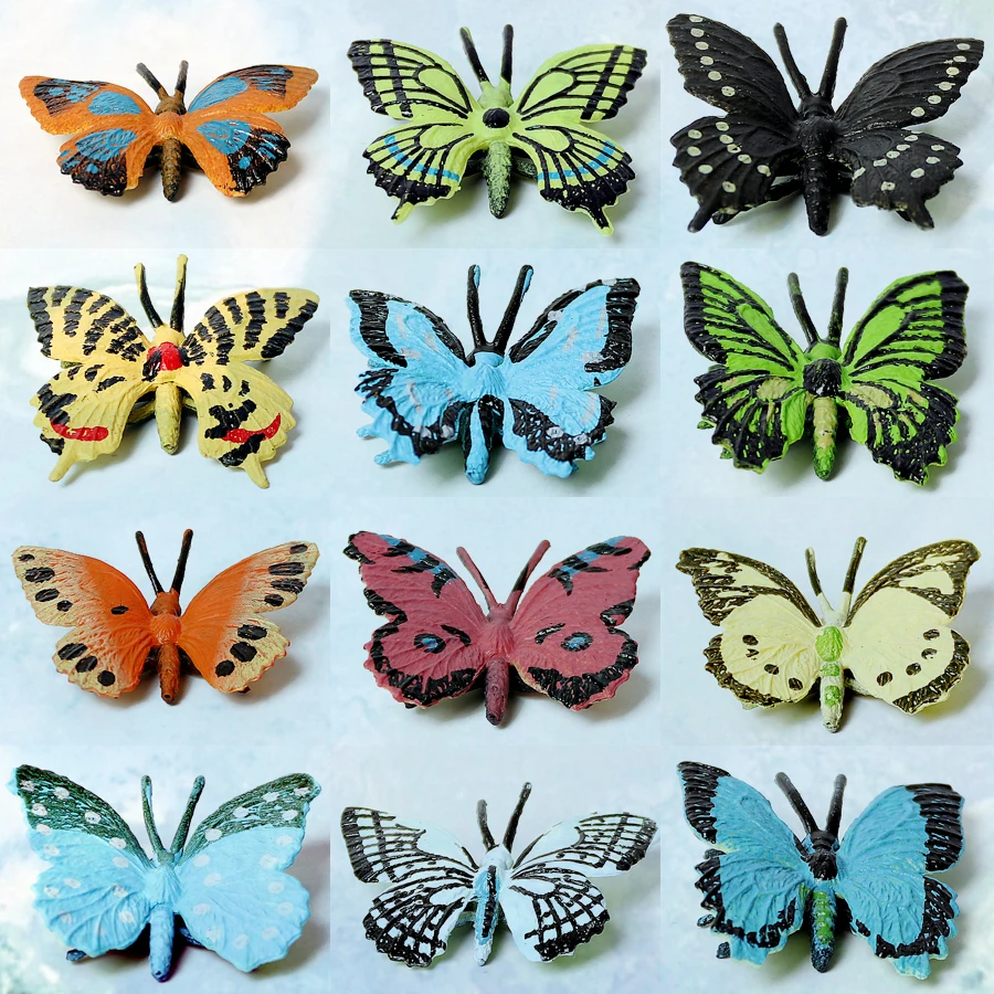 

Realistic Double Wing Artificial Mini Butterflies Insect Decoration PVC Action Figure Educational Toy Party Favors 12pcs