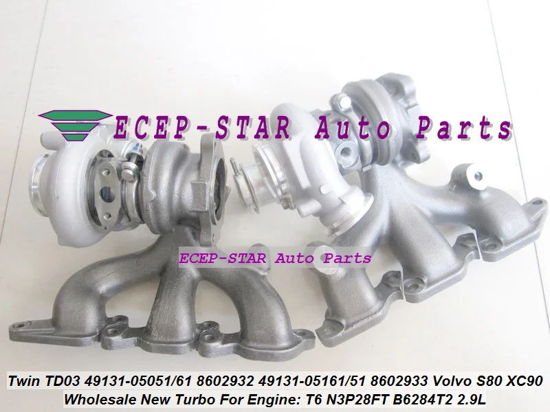 Twin Turbo TD03 49131 05050 05060 05150 05160 8602932 8602933 для Volvo S80 XC90 2 9 T N3P28FT B6284T B6284T2|td03 turbo|turbo turbo turboturbo