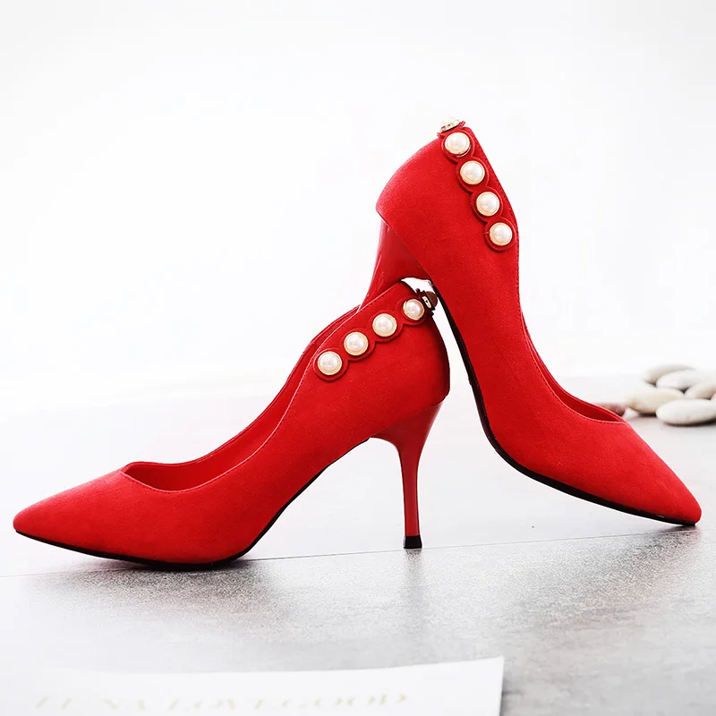 Красные свадебные туфли осень 2019 остроносые на тонких шпильках модель Ципао