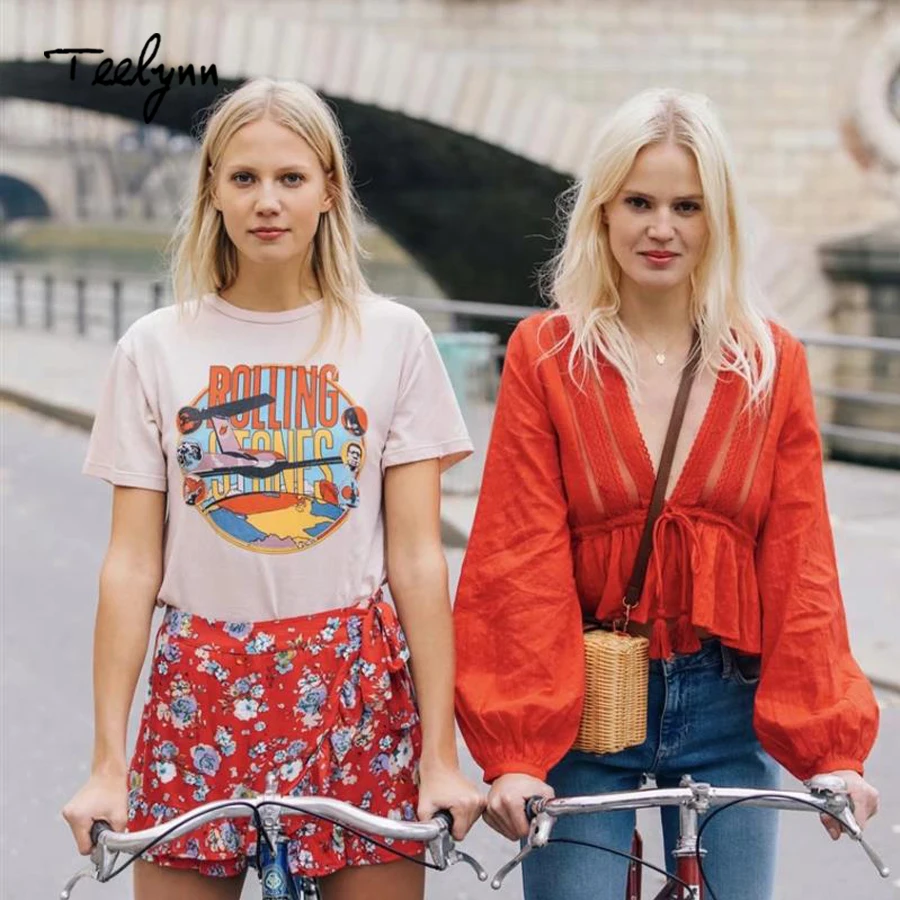 Женская футболка TEELYNN Boho Летняя трикотажная с коротким рукавом и круглым вырезом