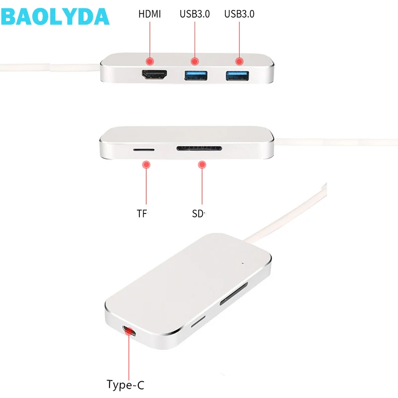 Baolyda USB C концентратор Type-C HDMI адаптер конвертеры 3 0 SD/TF кардридер PD Зарядка для ПК