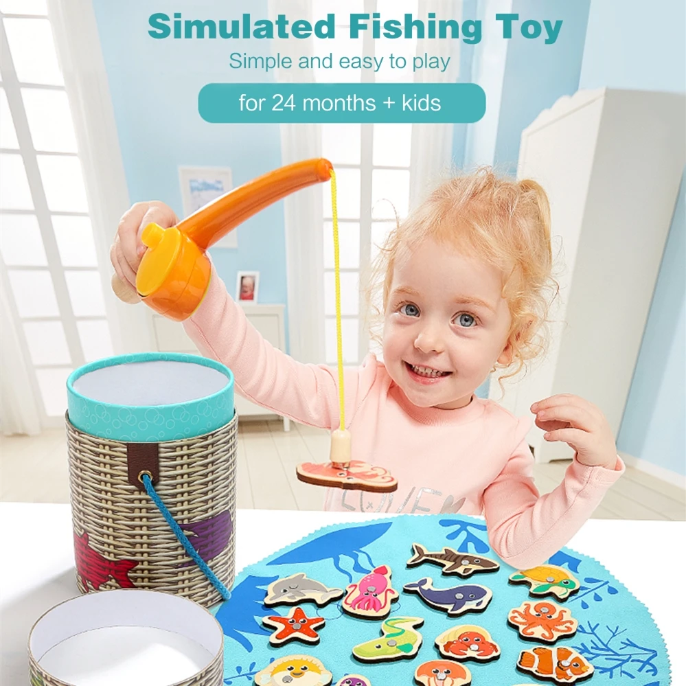 2018 New Wooden Magnetic Fishing Toys Set With A Creel Game Kids Gifts For 2+ Years Old Intelligence Development | Игрушки и хобби