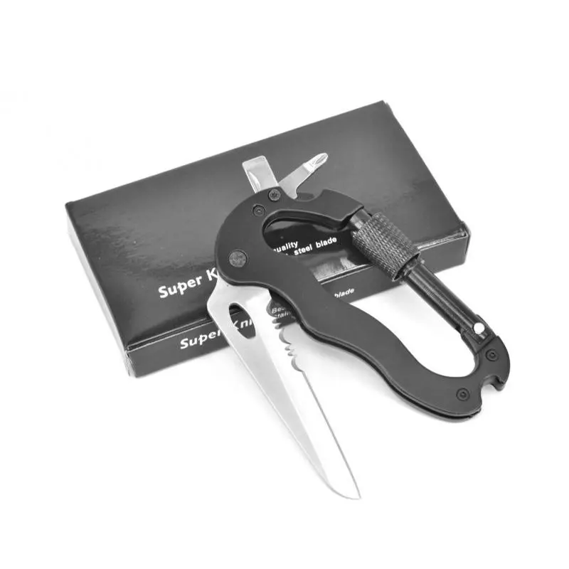 Выживание Кемпинг Альпинизм EDC инструмент 5 в 1 нож Отвертка Алюминиевый карабин