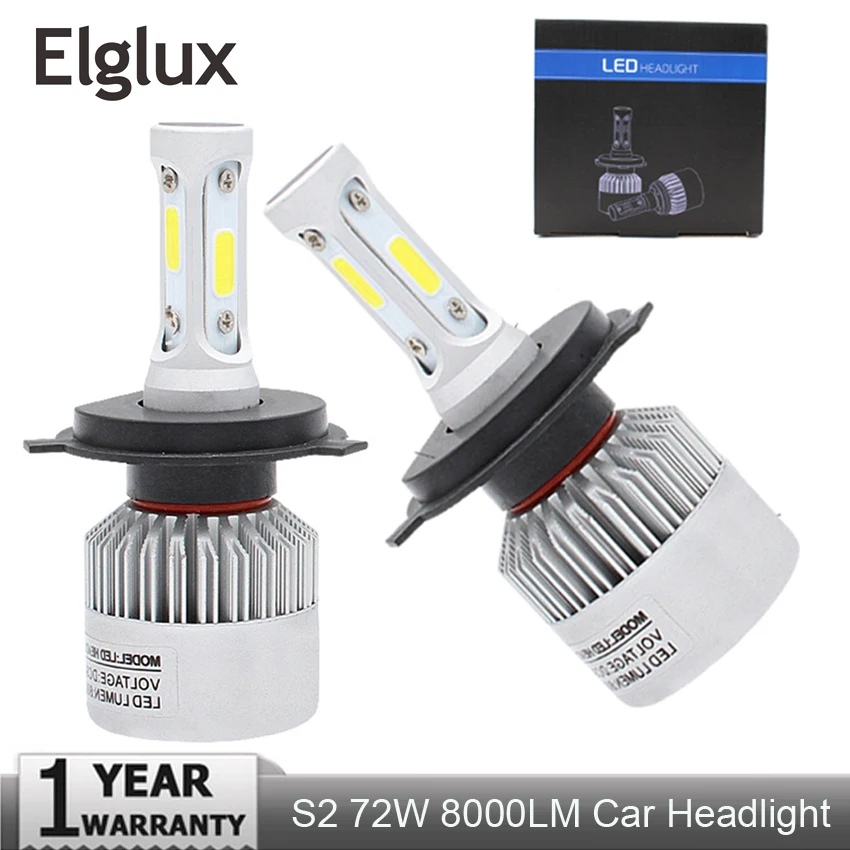 Elglux 2 шт. H4 светодиодный H7 H11 H1 H3 9005 9006 автомобильный головной светильник 72 Вт 8000LM